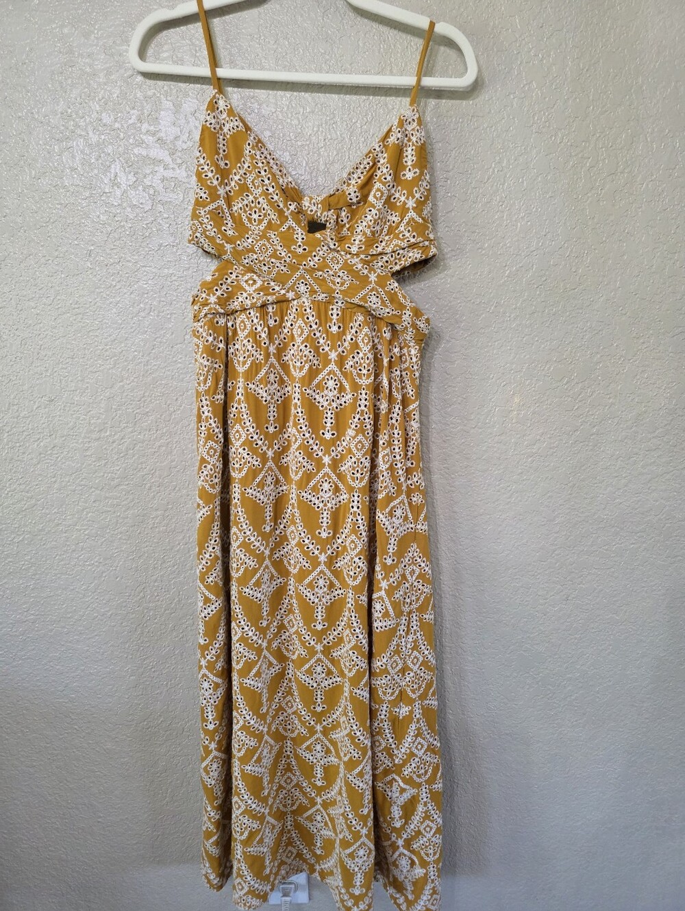 Zara Mustard Printed Spaghetti-Strap Maxi Dress With Side Cut Out